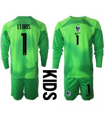 Lacne Dětský Futbalové dres Francúzsko Hugo Lloris #1 Brankarsky  MS 2022 Dlhy Rukáv - Preč (+ trenírky)